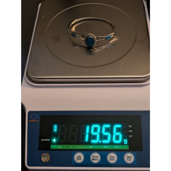 Vintage Mexico Artisan 925 Sterling Blue Opal Doublet Hinged Cuff Bracelet - Picture 15 of 15